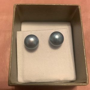Honora Blue Tone Pearl Button Stud Earrings